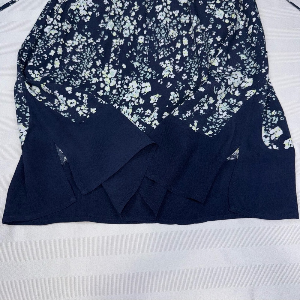 Ann Taylor Loft Floral Navy Dress Belted Sleeveless Small V-Neck - Picture 13 of 13